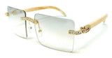 Dasher XL Rimless Square Rhinestone Metal & Faux Wood Luxury Sunglasses