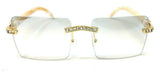 Dasher XL Rimless Square Rhinestone Metal & Faux Wood Luxury Sunglasses