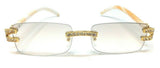 Dasher XL Rimless Square Rhinestone Metal & Faux Wood Luxury Sunglasses