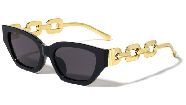 Womens Slim Cat Eye Gold Cuban Link Retro Sunglasses