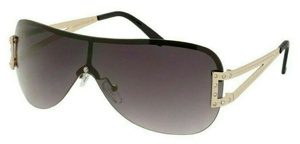 Luxury Rimless Wrap Around One Piece Lens Shield Sunglasses w/ Rhinestones