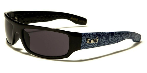 Locs Paisley Bandana Print Slim Rectangular Retro Wrap Around Sunglasses