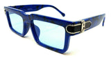Slim Sleek Marble Thick Bold Frame Square Gold Buckle Luxury Sunglasses