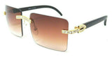 Dasher XL Rimless Square Rhinestone Metal & Faux Wood Luxury Sunglasses