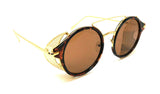 Round Circle Steampunk Aviator Sunglasses w/Mesh Side Shield Wind Guard