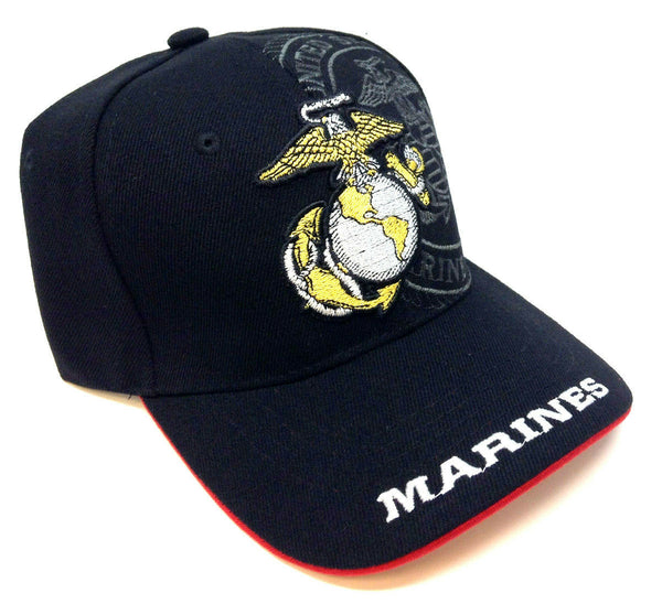 United States Marine Corps Black 3D Anchor Globe Logo Adjustable Hat