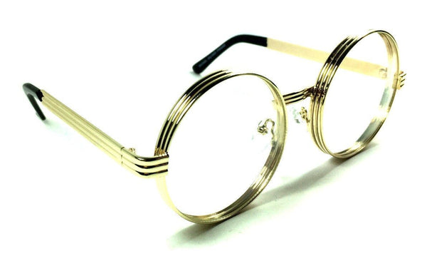 Round Luxury Thick Bold Frame Hippie Sunglasses w/ Clear Circle Lenses