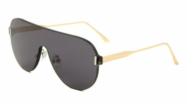 Rimless Oversized Shield Thick One Piece Mono Lens Aviator Sunglasses