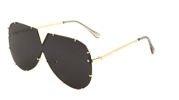 Rimless Oversized One Piece Shield Luxury Aviator Sunglasses