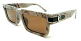 Slim Sleek Marble Thick Bold Frame Square Gold Buckle Luxury Sunglasses