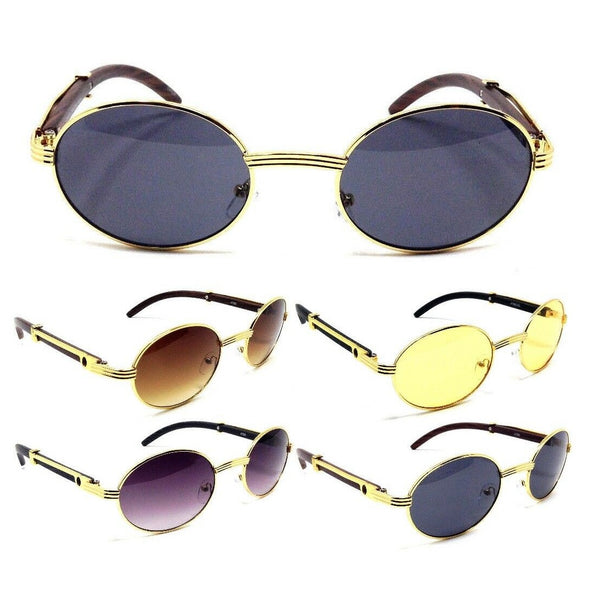 Galant Luxury Oval Metal & Faux Wood Sunglasses