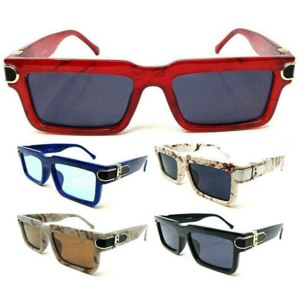 Dweebzilla Slim Sleek Square Marble Thick Bold Frame Gold Buckle Luxury  Sunglasses