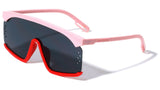Semi Rimless Flat Top Square Shield One Piece Lens Sunglasses