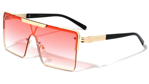 Oversized Square One Piece Shield Lens Luxury Aviator Sunglasses –