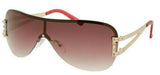 Luxury Rimless Wrap Around One Piece Lens Shield Sunglasses w/ Rhinestones
