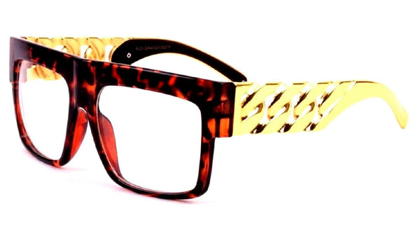 Oversized Flat Top Square Chain Arms Hip Hop Sunglasses