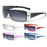 Kleo Greek Key Lion Head Medallion Wrap Around Shield Sunglasses