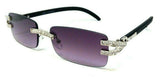 Dean Slim Rimless Rectangular Rhinestone Metal & Faux Wood Luxury Sunglasses