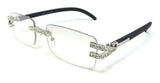 Dean Slim Rimless Rectangular Rhinestone Metal & Faux Wood Luxury Sunglasses