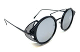 Round Circle Steampunk Aviator Sunglasses w/Mesh Side Shield Wind Guard