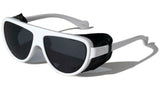 Classic Aviator Sunglasses w/Faux Leather Side Shield Wind Guards