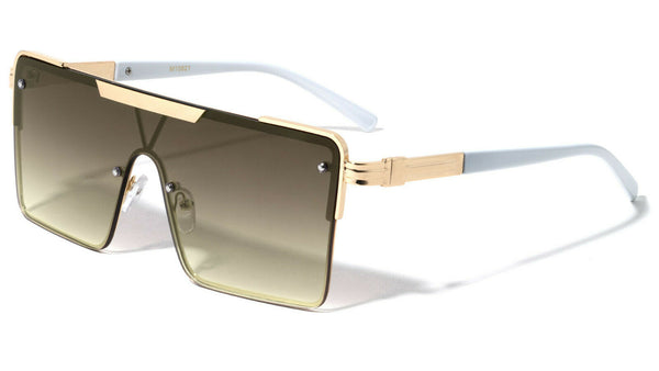 Oversized Square One Piece Shield Lens Luxury Aviator Sunglasses