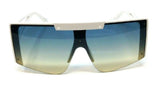 Luxury Oversized Flat Top Semi Rimless One Piece Shield Lens Aviator Sunglasses