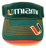University Of Miami Hurricanes UM Mascot Text Logo Green Curved Bill Adjustable Sun Visor Hat