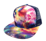 Multicolor Tie Dye Galaxy Print Blue Mesh Trucker Snapback Hat Adjustable Cap