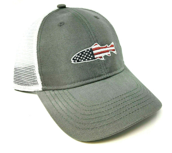 Keeper Fish USA Grey White Mesh Trucker Snapback Fishing Hat Cap Curved Bill