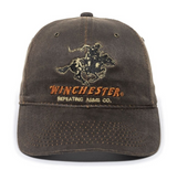 Brown Suede Winchester Repeating Arms Horse & Rider Logo Curved Bill Hat Cap