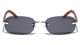 Dapper Rimless Oval Rectangular Metal & Faux Wood Sunglasses
