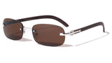 Dapper Rimless Oval Rectangular Metal & Faux Wood Sunglasses
