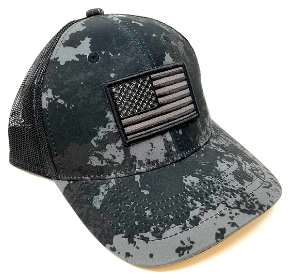 USA Flag Patch Veil Tac Black Camo Curved Bill Mesh Trucker Snapback Hat Cap