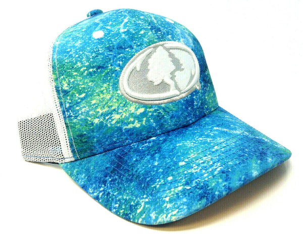 Mossy Oak Blue Inshore Curved Bill White Mesh Trucker Snapback Hat Cap