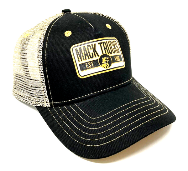 Mack Trucks Patch Logo Curved Bill Black Tan Mesh Trucker Snapback Hat