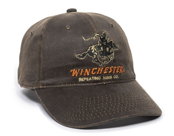 Brown Suede Winchester Repeating Arms Horse & Rider Logo Curved Bill Hat Cap