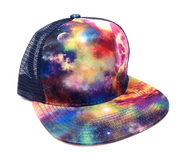 Multicolor Tie Dye Galaxy Print Blue Mesh Trucker Snapback Hat Adjustable Cap