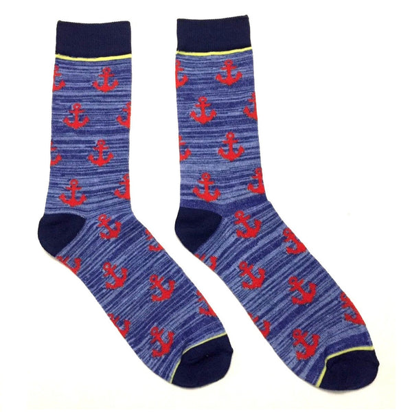 Blue Marled Red Anchor All Over Print Crew Socks
