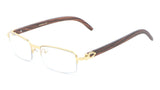 Luxe Debonair Metal & Faux Wood Slim Half Rim Rectangular Clear Lens Sunglasses / Eyeglasses Frames