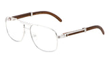 Luxe Executive Metal & Faux Wood Aviator Clear Lens Sunglasses / Eyeglasses Frames