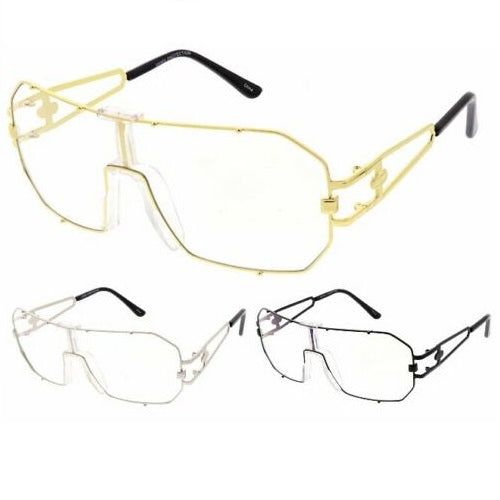 Gazelle Hustler Flat Top Oversized Shield Sunglasses w/Clear Blue Light Blocking Lenses
