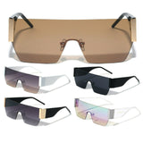 Oversized Rimless Flat Top One Piece Lens Luxury Shield Aviator Sunglasses