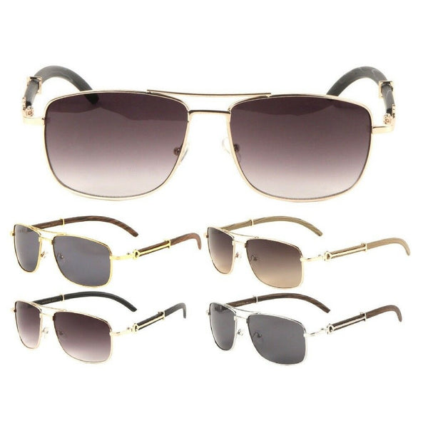 Associate Metal & Faux Wood Square Aviator Luxury Sunglasses