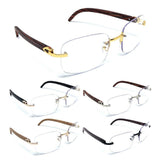 Dasher Rimless Square Metal & Faux Wood Eyeglasses / Clear Lens Luxury Sunglasses Frames