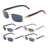 Debonair Metal & Faux Wood Slim Half Rim Rectangular Luxury Sunglasses