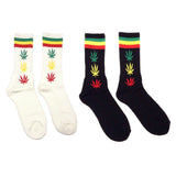 Marijuana Weed Leaf Rasta Striped Crew Socks