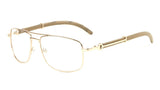 Associate Metal & Faux Wood Aviator Eyeglasses / Clear Lens Luxury Sunglasses