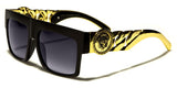 Kleo Gold Cuban Link Chain Lion Head Medallion Square Flat Top Luxury Sunglasses