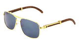 Luxe Executive Metal & Faux Wood Aviator Sunglasses